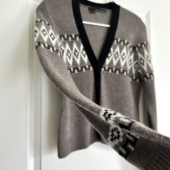 AUTUMN CASHMERE Fair Isle V-Neck Cashmere Cardigan in Gray Multi Size S - Picture 3 of 8
